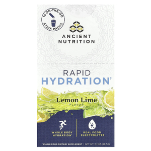 Ancient Nutrition, Rapid Hydration, лимон и лайм, 15 упаковок в виде стиков, по 6 г (0,2 унции) (Товар снят с продажи) 