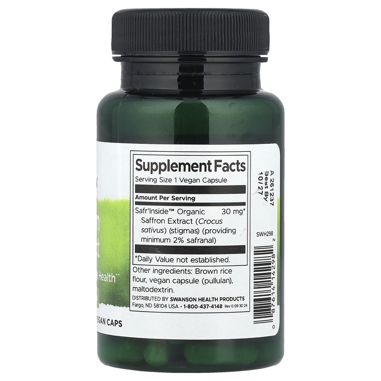 Swanson Vitamins, Экстракт шафрана, 30 мг, 60 веганских капсул