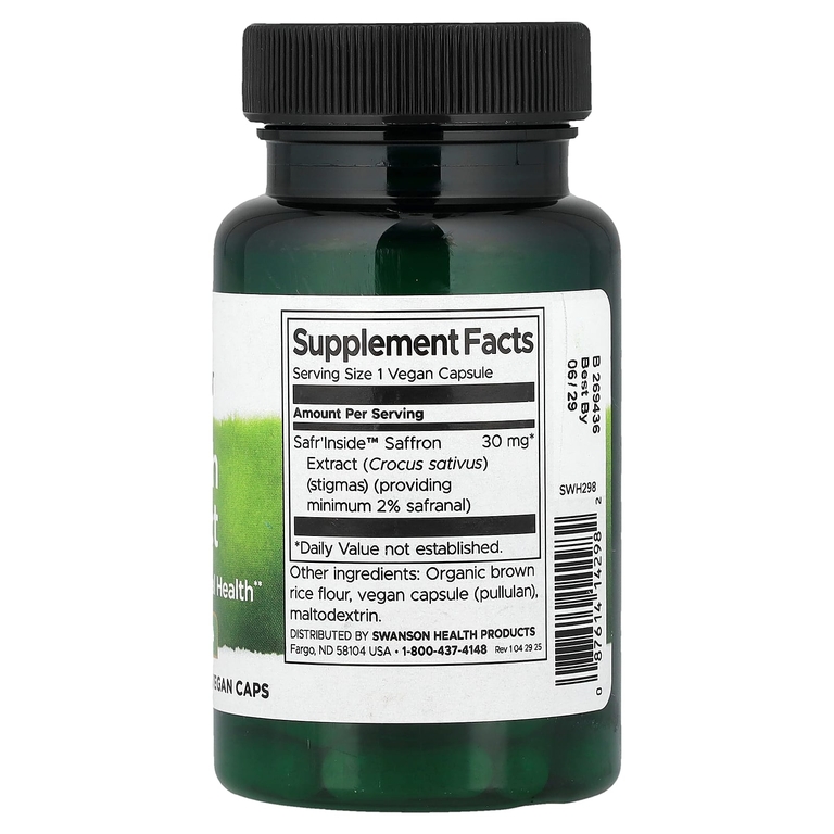 Swanson Vitamins, Экстракт шафрана, 30 мг, 60 веганских капсул
