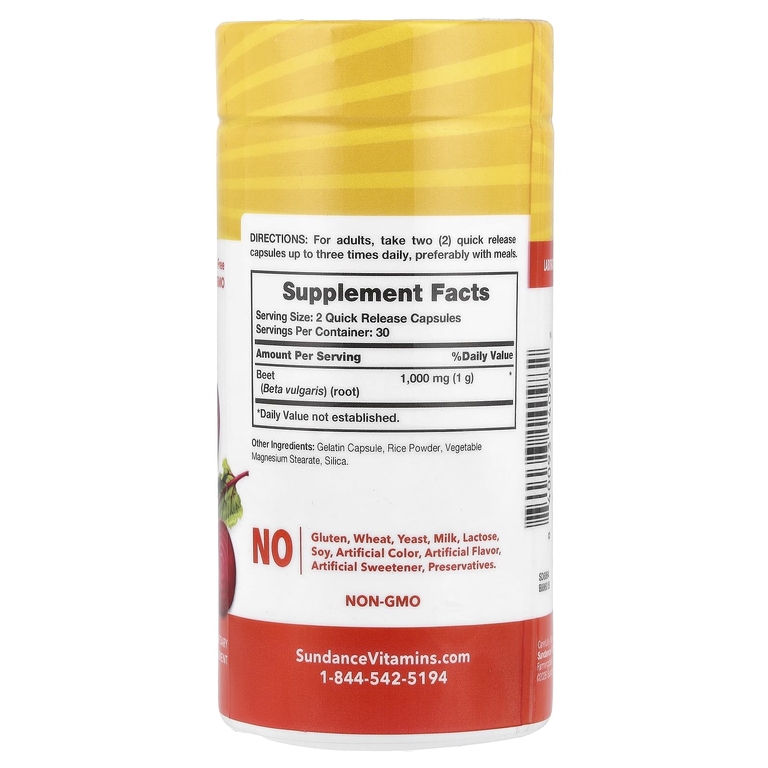 Sundance Vitamins, Свекла, 60 капсул с быстрым высвобождением (500 мг на капсулу)