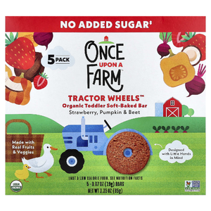 Once Upon A Farm, Tactor Circle™, органические запеченные батончики для малышей, клубника, тыква и свекла, 5 батончиков по 19 г (0,67 унции)