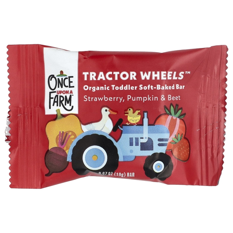 Once Upon A Farm, Tactor Circle™, органические запеченные батончики для малышей, клубника, тыква и свекла, 5 батончиков по 19 г (0,67 унции)