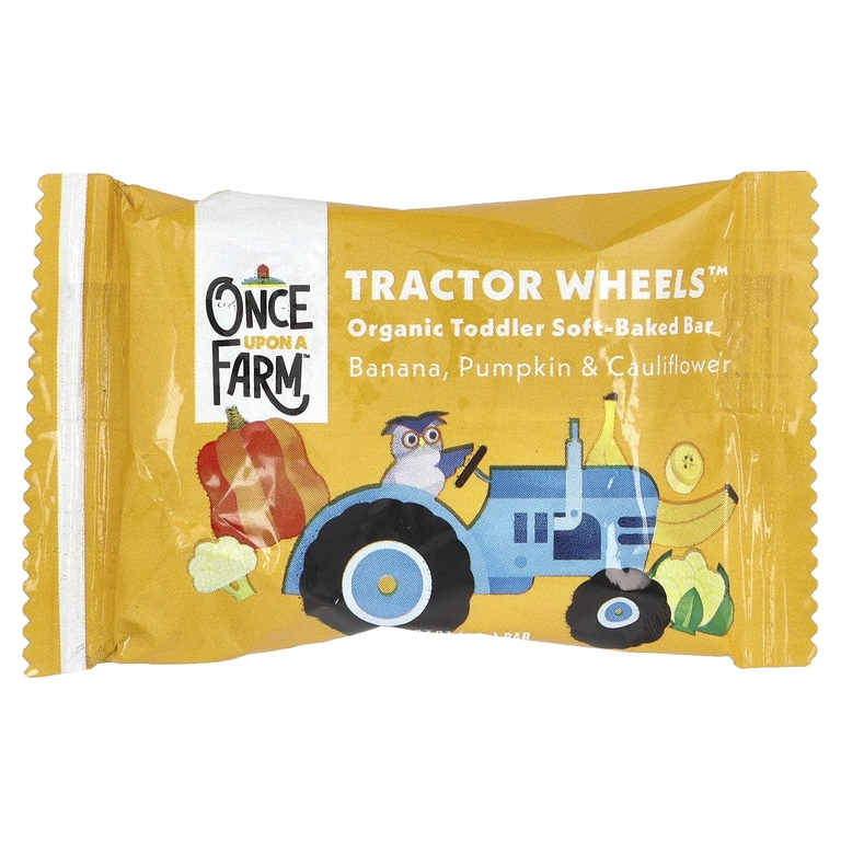 Once Upon A Farm, Tractor Wheels ™, органический батончик мягкой выпечки для малышей, банан, тыква и цветная капуста, 5 пакетиков по 19 г (0,67 унции)