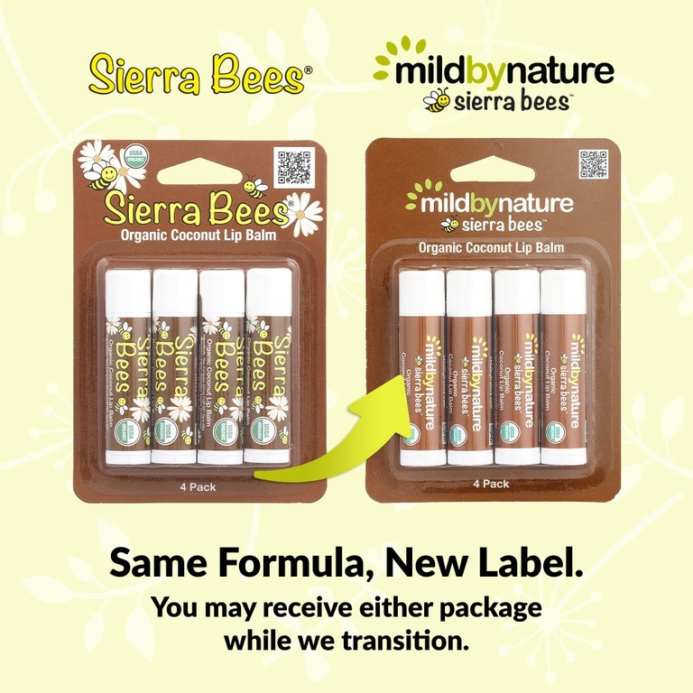 Mild By Nature, Sierra Bees™, органические бальзамы для губ, кокос, 4 шт. по 4,25 г (0,15 унции)
