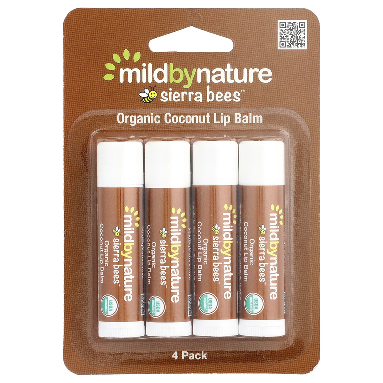 Mild By Nature, Sierra Bees™, органические бальзамы для губ, кокос, 4 шт. по 4,25 г (0,15 унции)