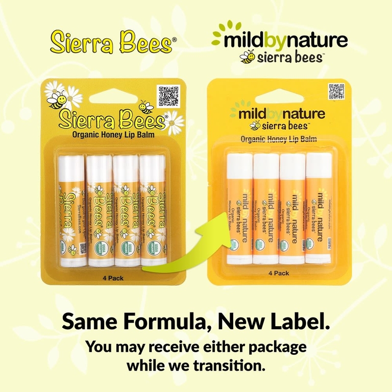 Mild By Nature, Sierra Bees™, органические бальзамы для губ, мёд, упаковка из 4 шт. по 4,25 г (0,15 унции)