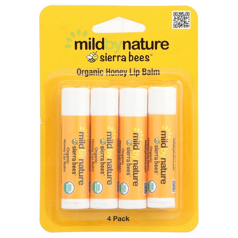 Mild By Nature, Sierra Bees™, органические бальзамы для губ, мёд, упаковка из 4 шт. по 4,25 г (0,15 унции)