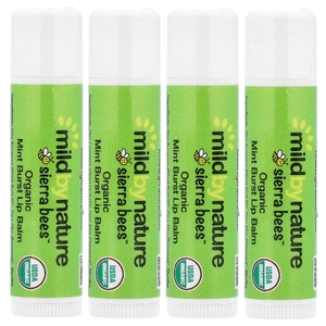 Mild By Nature, Sierra Bees™, органические бальзамы для губ, мята, упаковка из 4 шт. по 4,25 г (0,15 унции)