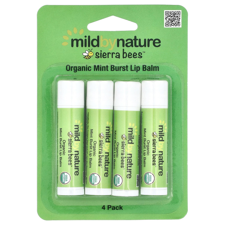 Mild By Nature, Sierra Bees™, органические бальзамы для губ, мята, упаковка из 4 шт. по 4,25 г (0,15 унции)