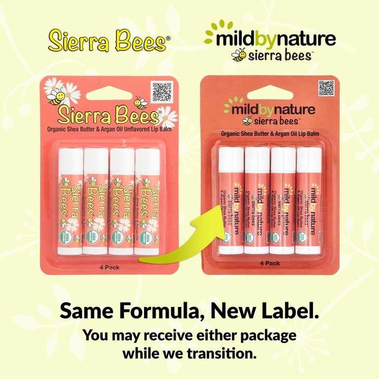 Mild By Nature, Sierra Bees™, органические бальзамы для губ, масло ши и аргановое масло, упаковка из 4 шт. по 4,25 г (0,15 унции)