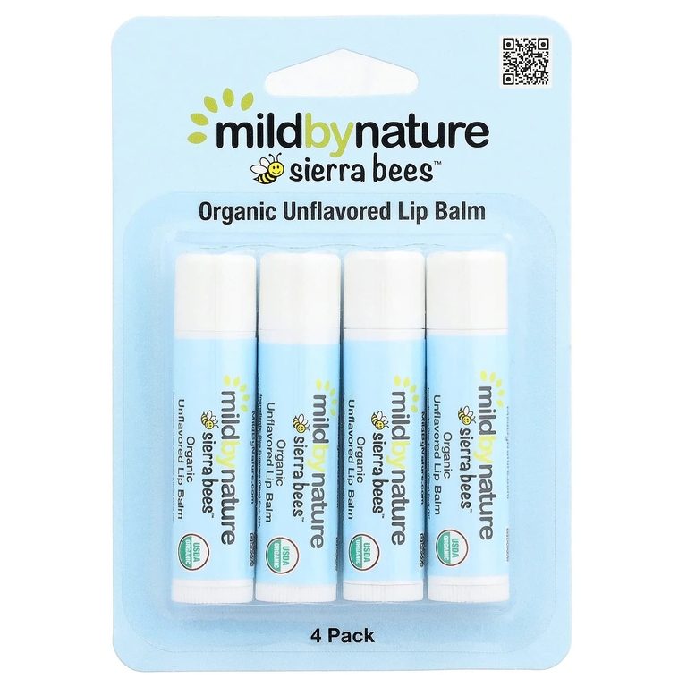Mild By Nature, Sierra Bees™, органические бальзамы для губ, без добавок, упаковка из 4 шт. по 4,25 г (0,15 унции)