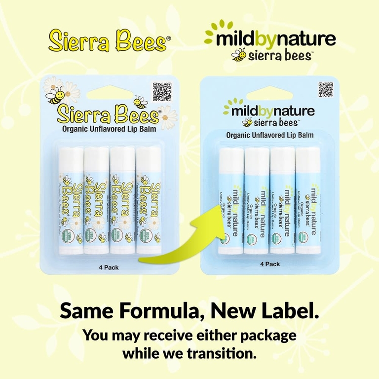 Mild By Nature, Sierra Bees™, органические бальзамы для губ, без добавок, упаковка из 4 шт. по 4,25 г (0,15 унции)