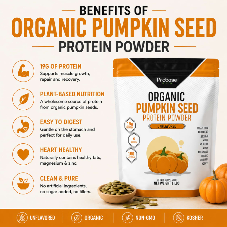 Probase Nutrition, Органический протеин из семян тыквы, без добавок, 1 фунт
