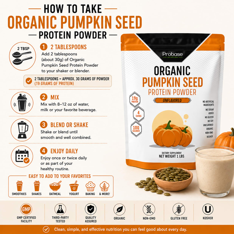 Probase Nutrition, Органический протеин из семян тыквы, без добавок, 1 фунт