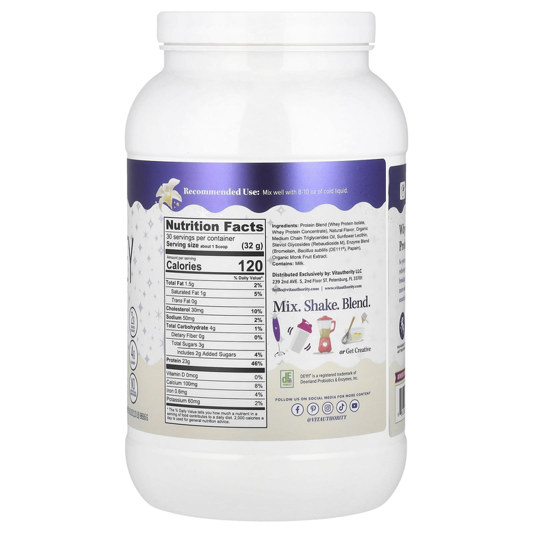 Vitauthority, Active, Vita, сывороточный протеин в порошке, ваниль, 969,6 г (2,13 фунта)