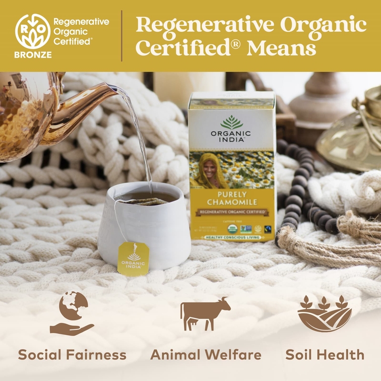 Organic India, чай с ромашкой, без кофеина, 18 пакетиков для заваривания, 28,8 г (1,02 унции)