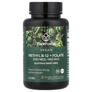 PlantFusion, Веганский метил B12 + фолат, натуральная вишня, 60 пастилок