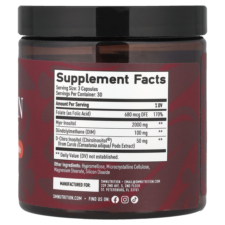 SMNutrition, комплекс для поддержки яичников, DIM, инозитол и фолат, 90 капсул