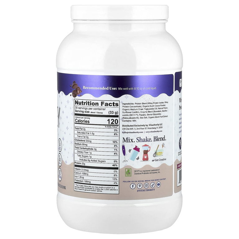 Vitauthority, Active, Vita Whey, протеиновая смесь для приготовления напитка, шоколад, 990 г (2,18 фунта)
