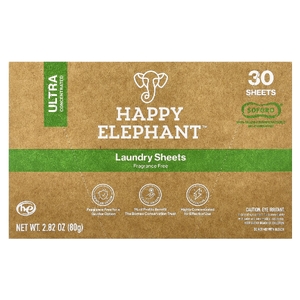 Happy Elephant, Белье для стирки, без отдушек, 30 листов, 80 г (2,82 унции) (Товар снят с продажи) 