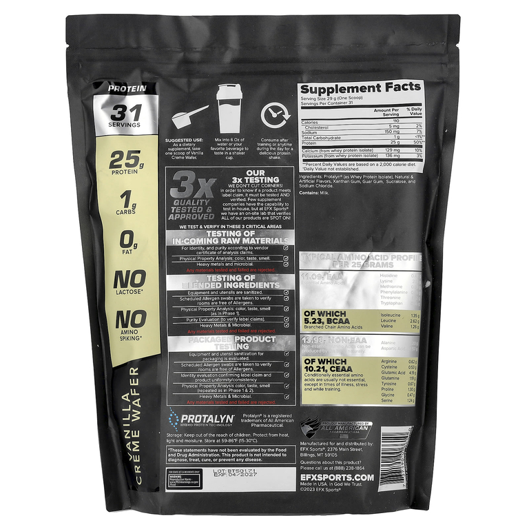 EFX Sports, Protalyn® изолят сывороточного протеина, вафли с ванильным кремом, 907 г (2 фунта)