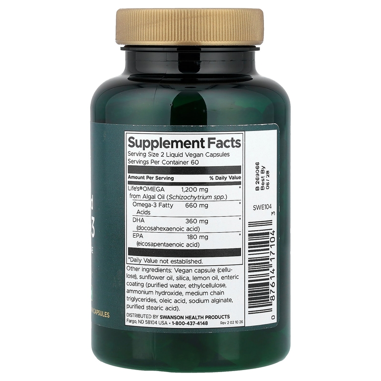 Swanson Vitamins, Омега-3 на растительной основе, 120 жидких веганских капсул