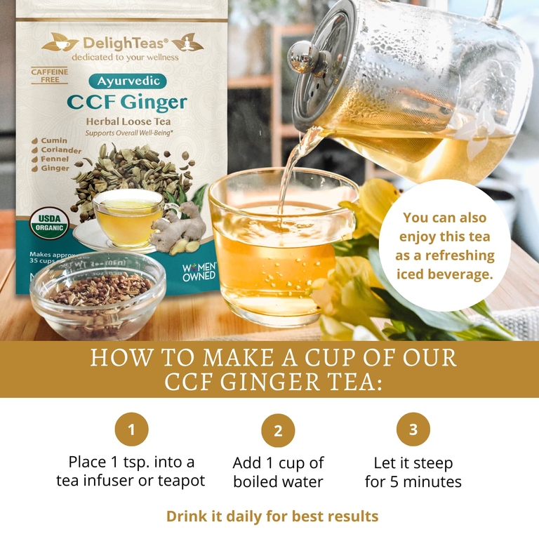 DelighTeas, травяной очищающий чай, CCF, имбирь, рассыпчатая смесь, без кофеина, 85 г (3 унции)