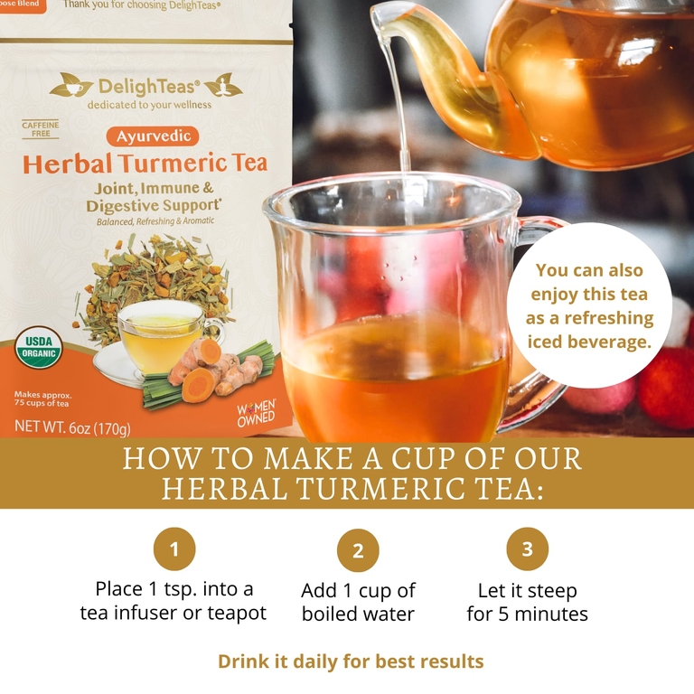 DelighTeas, аюрвердический травяной чай с куркумой, рассыпная смесь, без кофеина, 170 г (6 унций) (Товар снят с продажи) 