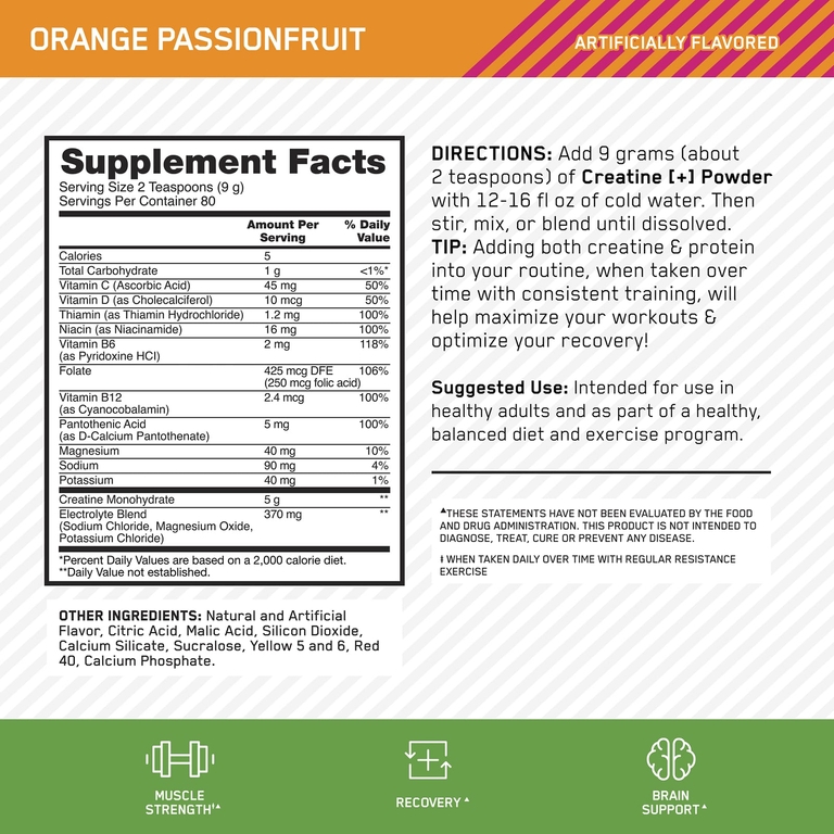 Optimum Nutrition, Creatine +, апельсин и маракуйя, 720 г (1,58 фунта)