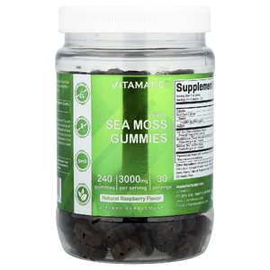 Vitamatic, Веганские жевательные мармеладки с морским мохом, натуральная малина, 240 жевательных таблеток