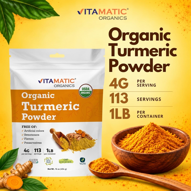 Vitamatic, Органическая куркума в порошке, 454 г (16 унций)