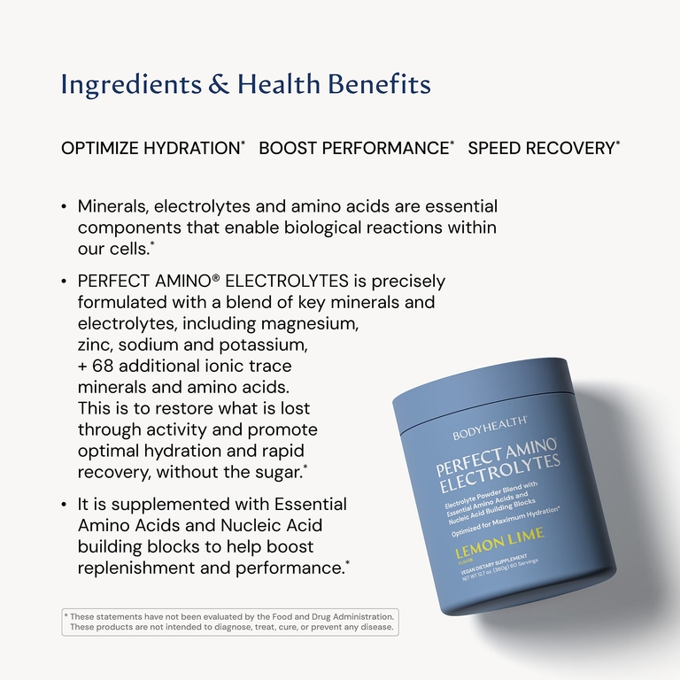BodyHealth, Perfect Amino ™ Electrolytes, лимон и лайм, 180 г (6,35 унции)