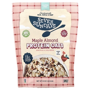 Seven Sundays, Protein Oats with Flax & Chia, клен и миндаль, 454 г (16 унций)