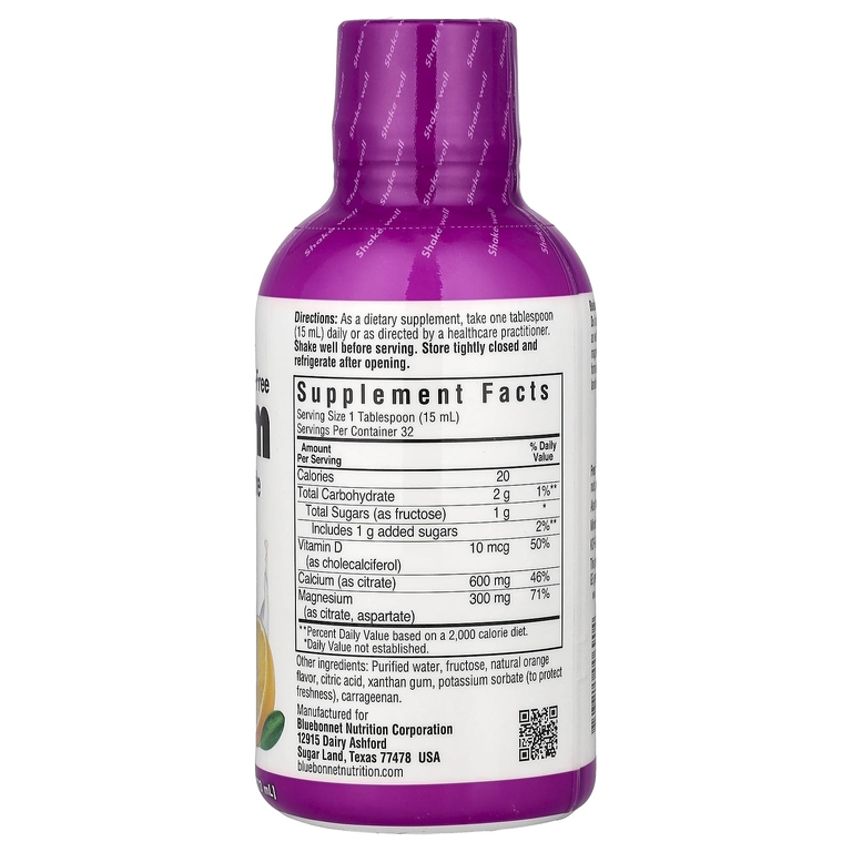 Bluebonnet Nutrition, Жидкий кальция и магния цитрат плюс витамин D3, натуральный апельсиновый вкус, 16 жидких унций (472 мл)