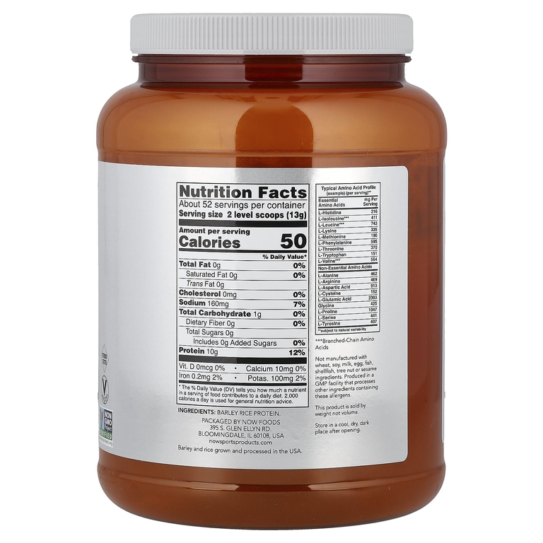 NOW Foods, Sports, протеиновый порошок из ячменя и риса, без добавок, 680 г (1,5 фунта)