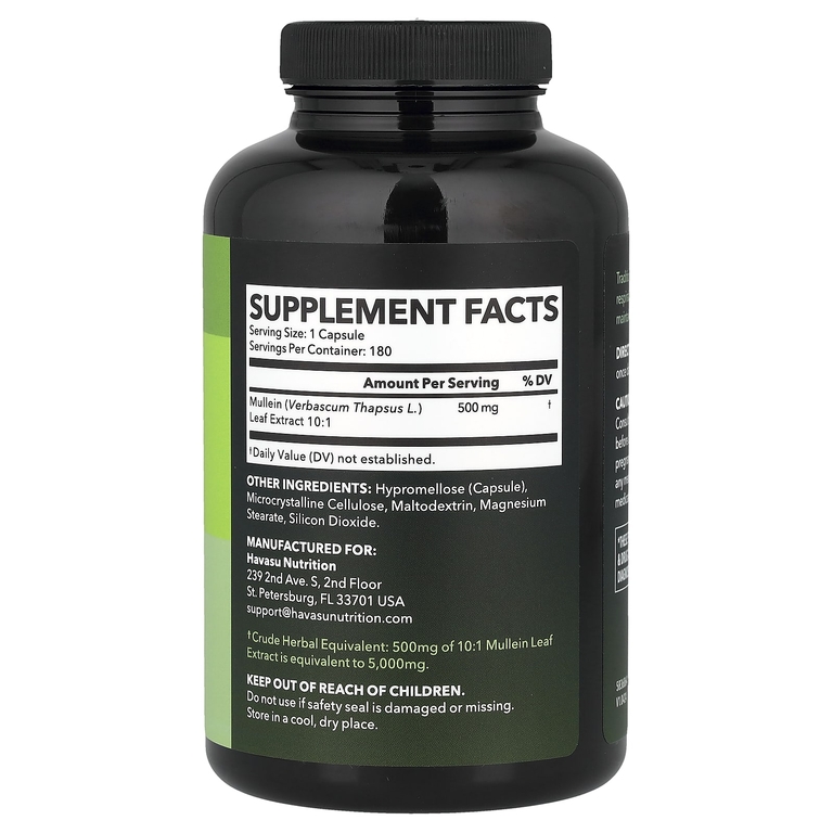 Havasu Nutrition, листья коровяка, 180 капсул (500 мг в 1 капсуле) (Товар снят с продажи) 