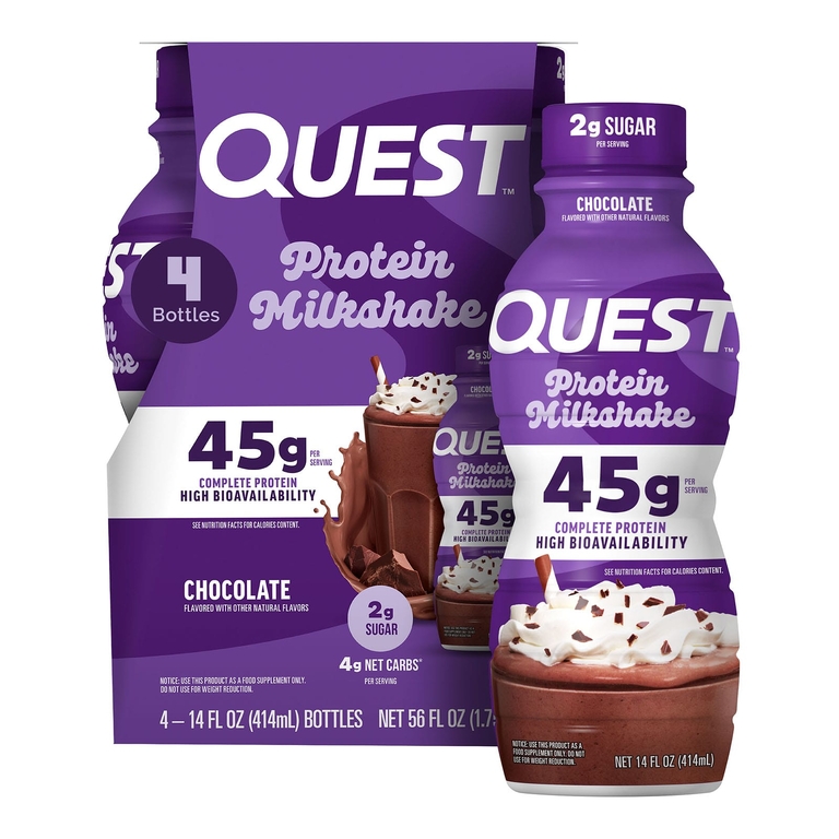 Quest Nutrition, Протеиновый молочный коктейль, шоколад, 4 флакона по 414 мл (14 жидк. Унций)