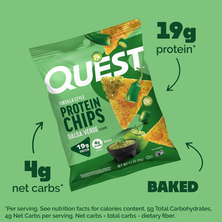 Quest Nutrition, Протеиновые чипсы по типу тортильи, сальса-верде, 8 пакетиков по 32 г (1,1 унции)