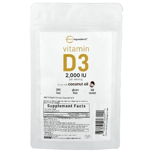 Micro Ingredients, витамин D3, 2000 МЕ, 500 мягких таблеток
