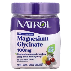 Natrol, Глицинат магния, высокая усвояемость, вишневый лимон, 100 мг, 30 жевательных таблеток (Товар снят с продажи) 