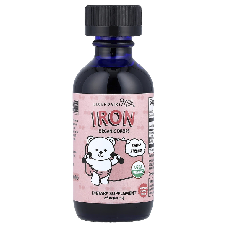 Legendairy Milk, Iron Organic Drops, для детей от 4 месяцев, вкусная вишня, 60 мл (2 жидк. Унции)
