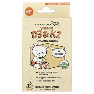 Legendairy Milk, органические капли с витаминами D3 и K2, для детей от 0 месяцев, 3,24 мл (0,1 жидк. унции)