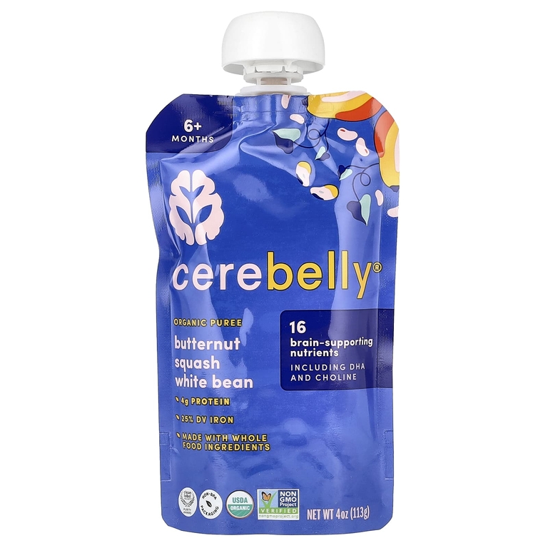 Cerebelly, органическое пюре, для детей от 6 месяцев, мускатная тыква, белая фасоль, 6 паучей по 113 г (4 унции) (Товар снят с продажи) 