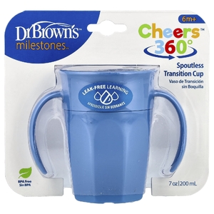 Dr. Brown's, Milestones ™, Cheers360 ™, переходная чашка без носика, от 6 месяцев, синий цвет, 200 мл (7 унций)