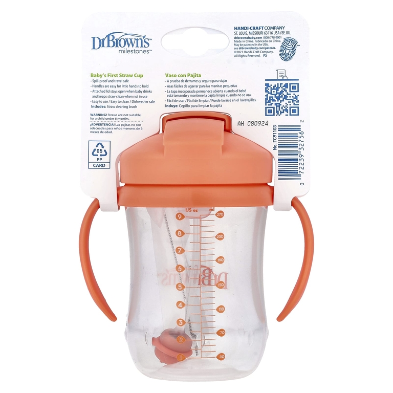 Dr. Brown's, Baby's 1st Straw Cup, от 6 месяцев, коралловый, 270 мл (9 унций)