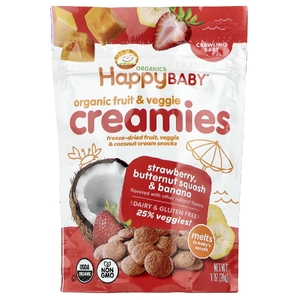 Happy Family Organics, Happy Baby, крем из органических фруктов и овощей, для крошек, клубника, мускатная тыква и банан, 28 г (1 унция)