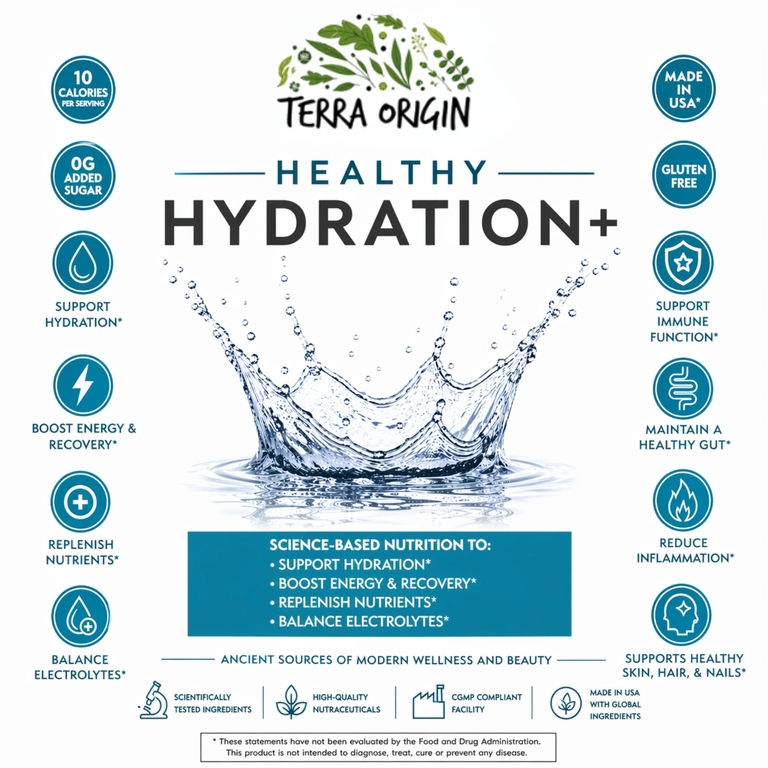 Terra Origin, Healthy Hydration +, лимонад, 30 пакетиков, по 5,8 г (0,20 унции)