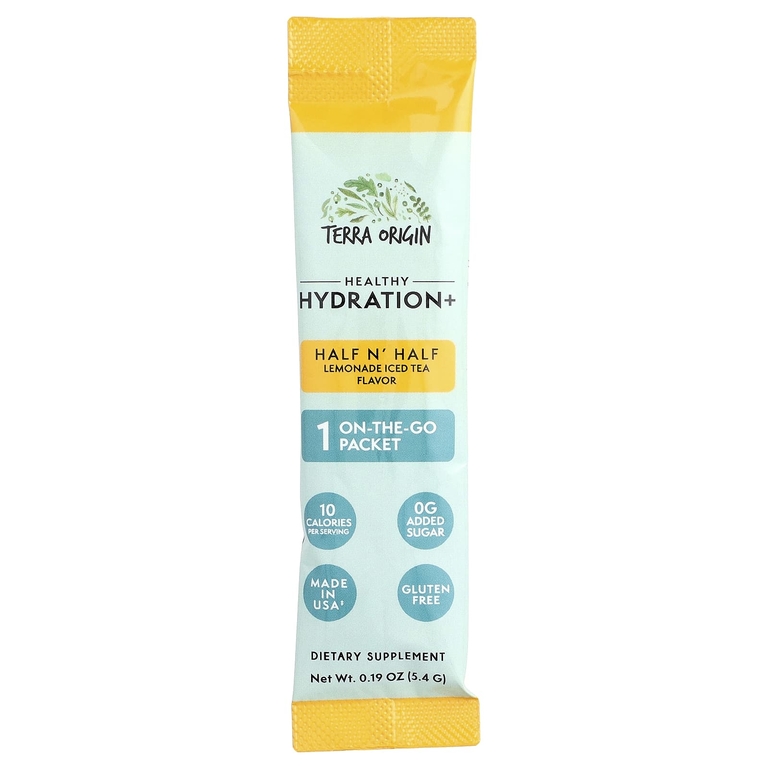 Terra Origin, Healthy Hydration +, чай со льдом из половины и половины лимонада, 30 пакетиков по 5,4 г (0,19 унции)