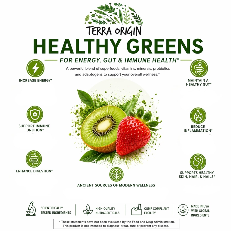 Terra Origin, Healthy Greens, киви и клубника, 315,6 г (11,13 унции)