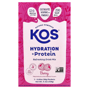 KOS, Hydration + Protein, освежающая смесь для напитков, ягоды, 7 пакетиков по 18 г (0,65 унции) (Товар снят с продажи) 